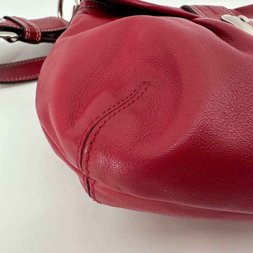 Coach Soho Pleated Flap Shoulder Bag Red Leather Buckle Y2K Vintage F15204 - Picture 7 of 13